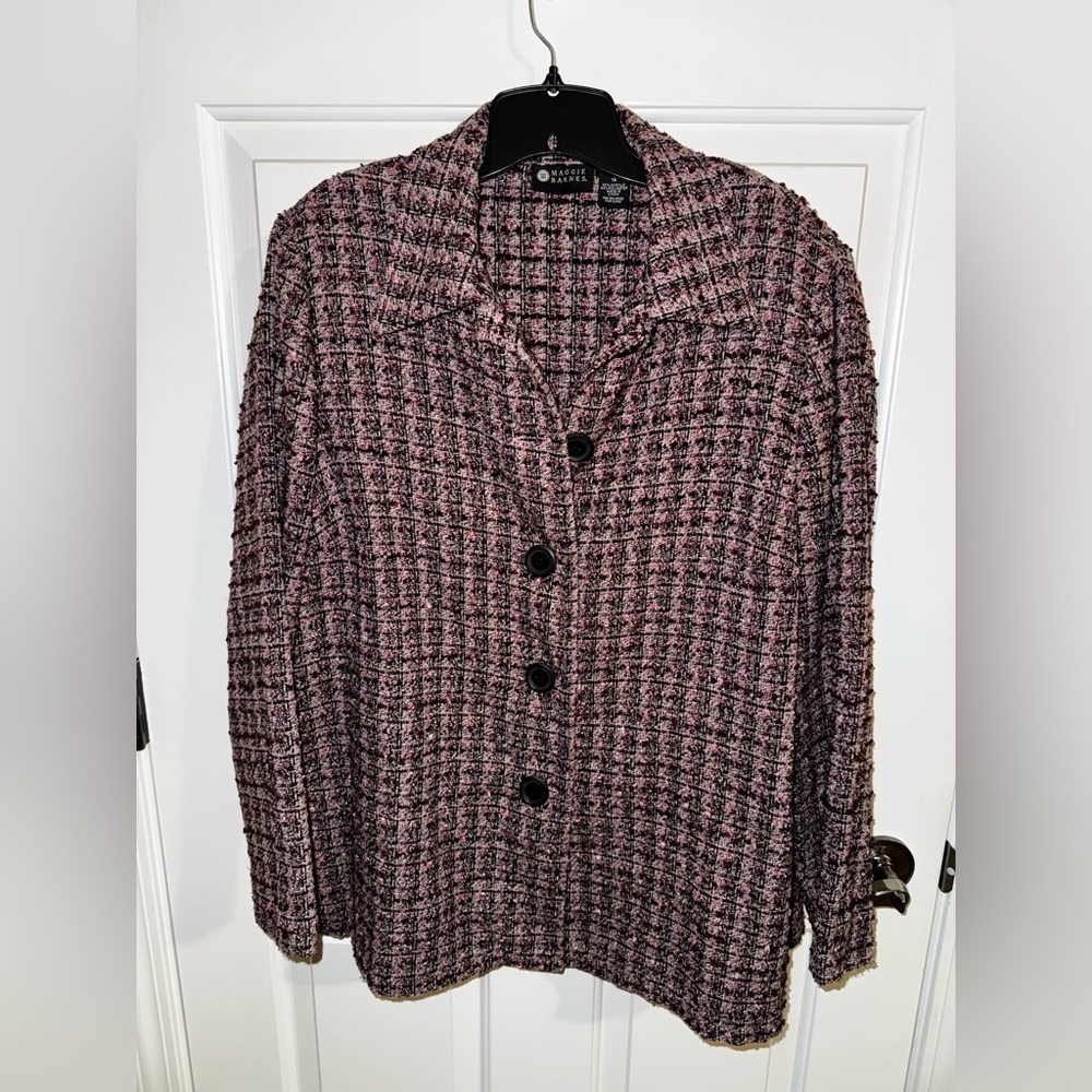 Maggie Barnes Plus Vintage Purple Pink Plaid Button Up Jacket 1X - Picture 5 of 10